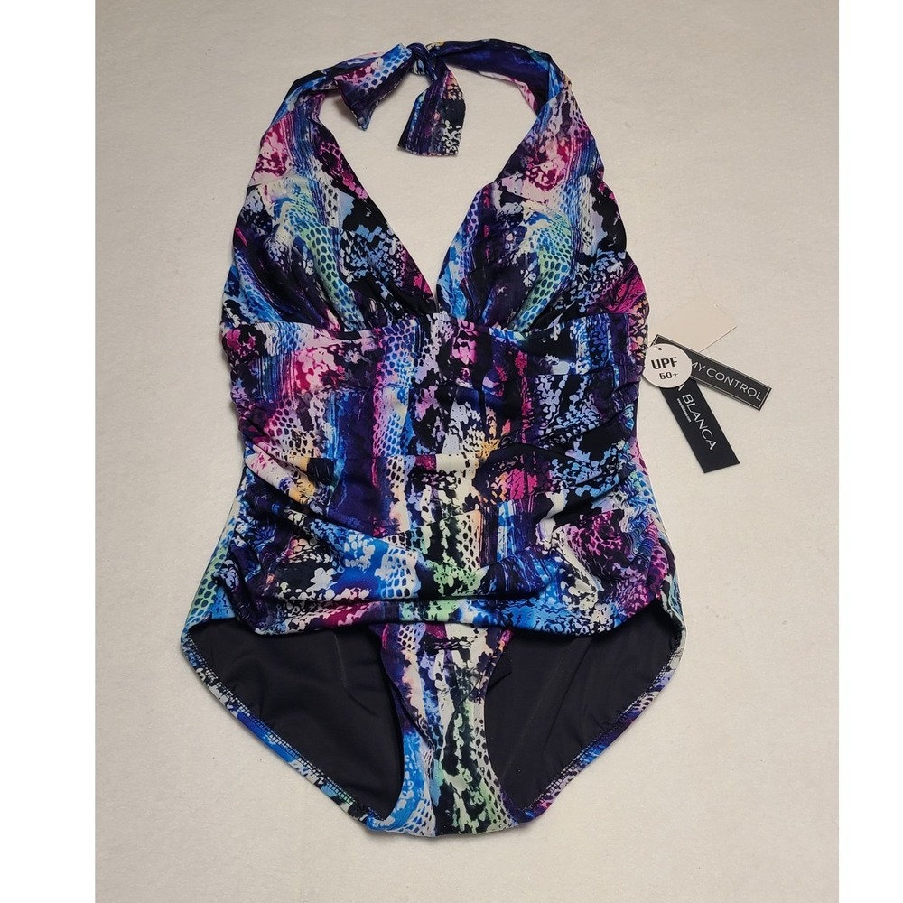 La Blanca Women's One Piece Swimsuit Multicolor Snakeskin Tummy Control UPF 50+